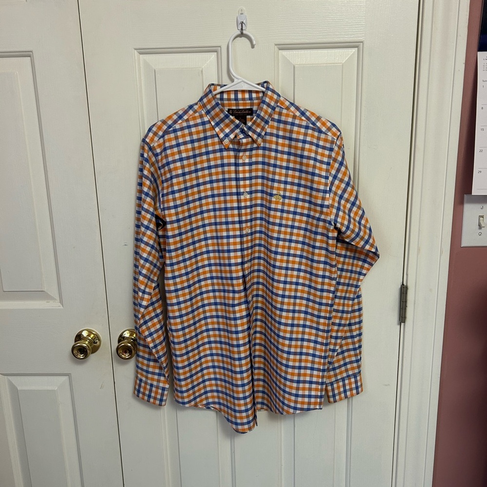 Brooks Brothers orange and blue button up